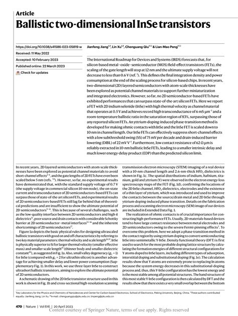 Ballistic Two Dimensional InSe Transistors Request PDF