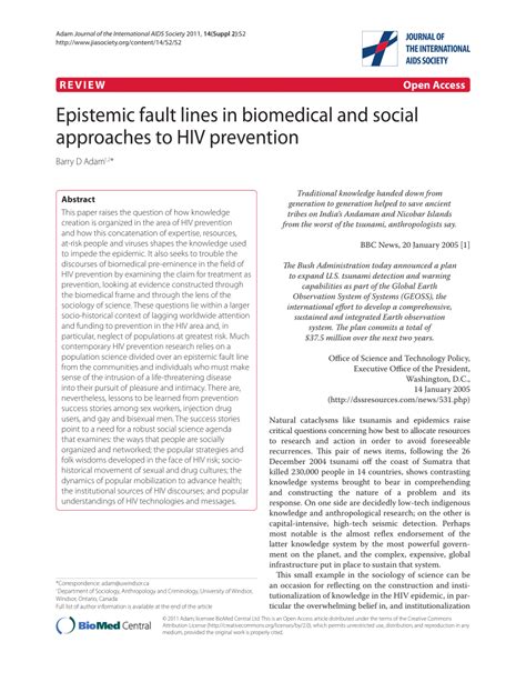 Pdf Epistemic Fault Lines In Biomedical And Social Approaches To Hiv