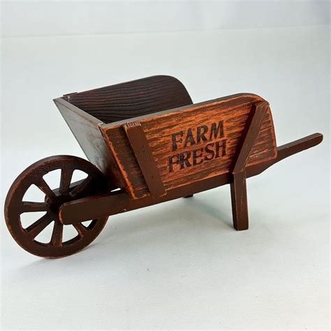 Wooden Farm Fresh Wheel Barrow Cart 12 Country Decor Brown Wood Modern Design Wheelbarrow