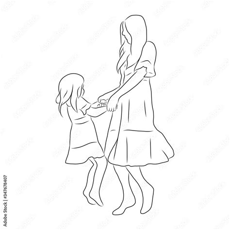 line drawing of mother playing with children Stock Vector | Adobe Stock