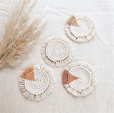 Macrame Coasters Cotton Coasters Boho Coaster Plant Etsy