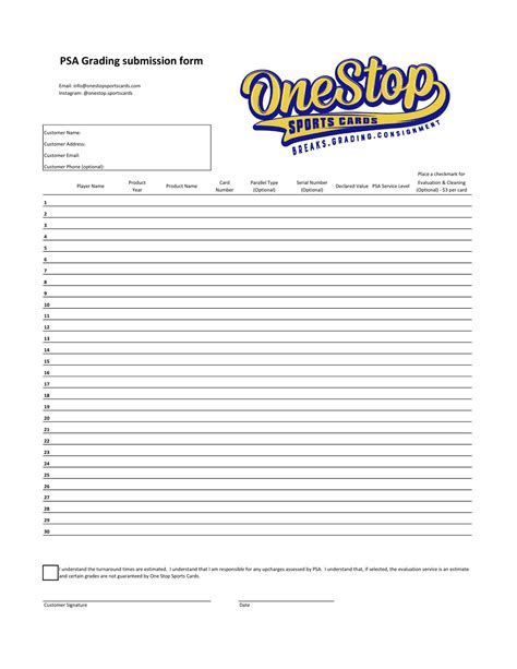 One Stop PSA Grading Form Pdf DocDroid