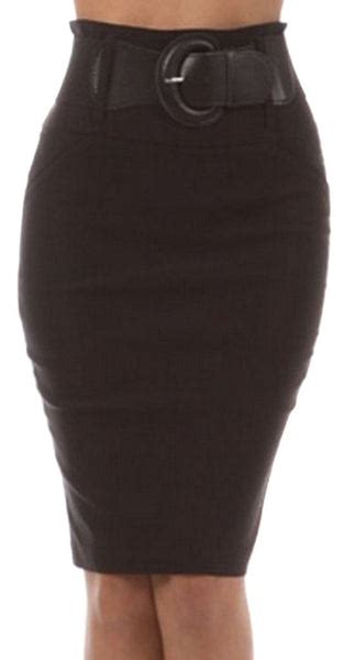 Knee Length High Waist Stretch Pencil Skirt With Wide Belt Sakkas Store