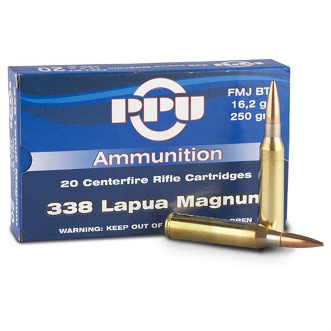 Ppu 338 Lapua Magnum Fmj 250 Grain 20 Rounds 222406 338 Lapua