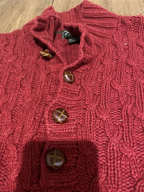 Eddie Bauer Women Large Red Cable Knit Lambs Wool Blend Button Cardigan Sweater Ebay