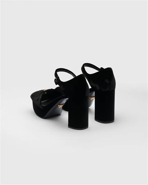 Black Velvet Platform Sandals Prada