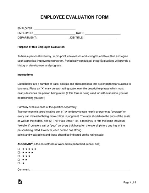 Printable Employee Evaluation Forms