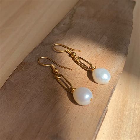 Small Pearl Drop Earrings Gold Pearl Earrings Freshwater Etsy