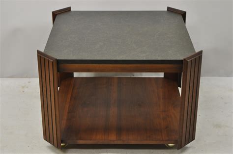 Lane Altavista Mid Century Modern Walnut Square Rolling Side Coffee