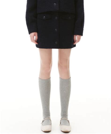 MUSINSA HAE BY HAEKIM BOUCLE WOOL MINI SKIRT NAVY