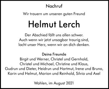 Traueranzeigen Von Helmut Lerch Vrm Trauer De