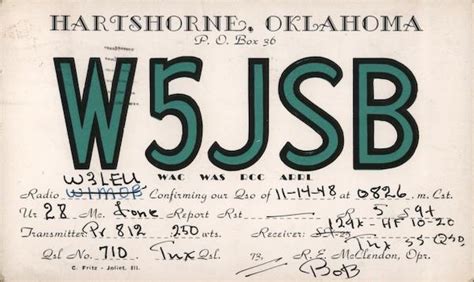 W5JSB Hartshorne, OK Postcard