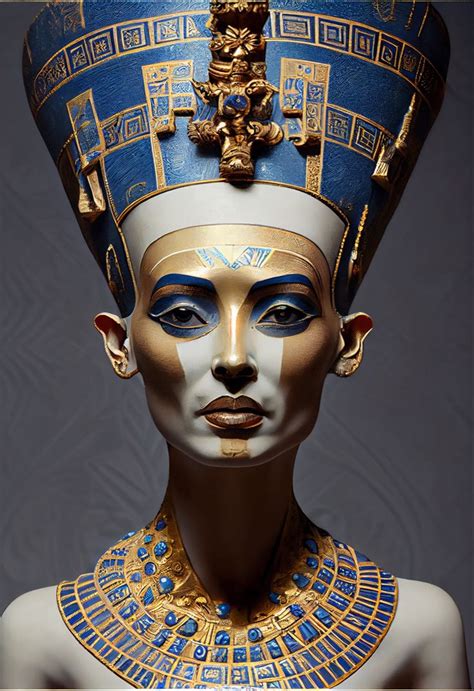 Gothic Goddess Egyptian Nefertiti Sculpture With Azulejos Antiguo