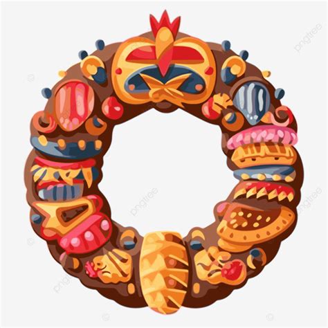 Rosca De Reyes Vector Sticker Clipart Cartoon Style Wreath With Fruit