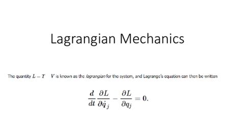 Ppt Lagrangian Mechanics