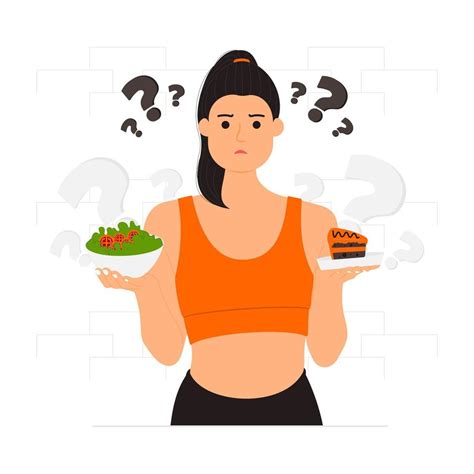 Confused Girl Choosing Food For Diet Illustration 15643823 Vector Art