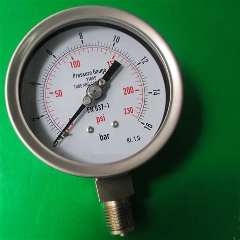 Stainless Steel Pressure Gauge En837 1 0 16bar 0 230psi English Double Dial Gauge Panel In