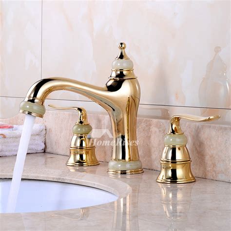 Luxury Brass Widespread Bathroom Faucet Polished Gold Chrome Rose Gold 3 Hole Two Handles