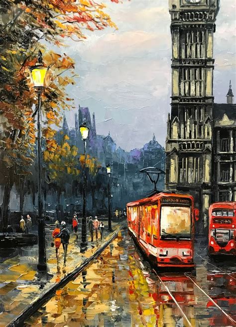 London Street Painting On Canvas London Scene Canvas Wall Art City