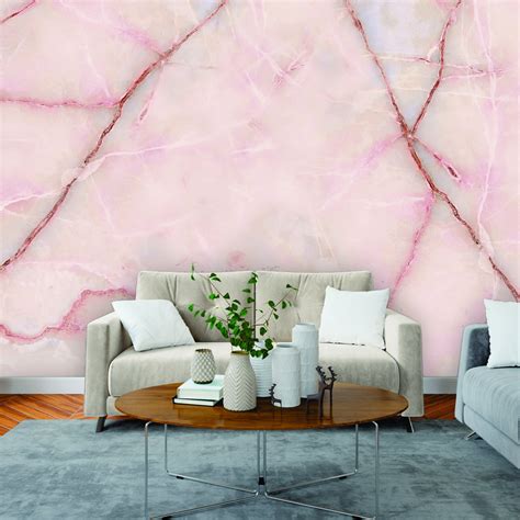 Papel de Parede Painel 3D Mármore Carrara Rosa Claro Revestimento Auto