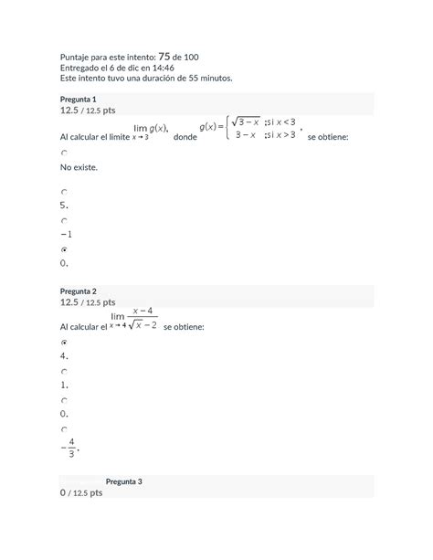 Matematica Parcial Int Puntaje Para Este Intento De