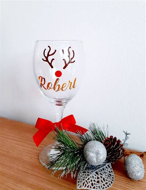 Christmas Wine Glass Personalised Reindeer Glass Etsy Uk