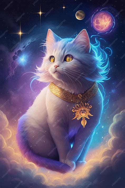 Premium Ai Image Celestial Magic Cat Illustrations Generative Ai