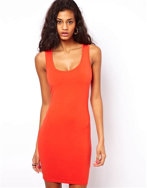 Lyst Asos Mini Vest Bodycon Dress In Orange