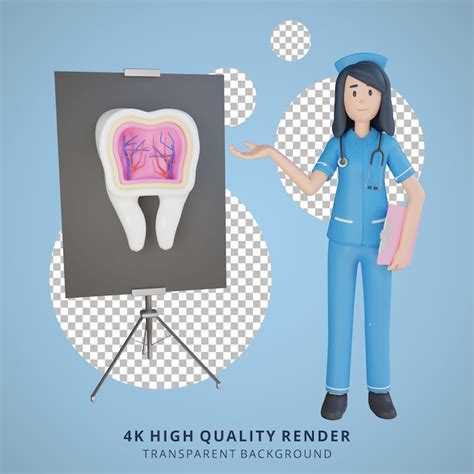 Premium Psd Nurse Explaining The Inner Teeth D Character Illustration