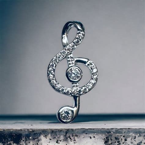 Sterling Silver Cz Treble Clef Music Note Pendant Etsy