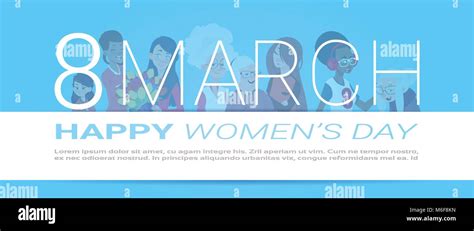 Happy International Women Day Banner With Female Silhouettes On