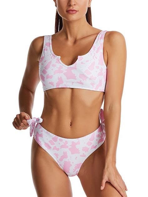 Emmiol Free Shipping Cow Print Bikini Set Pink L In Bikini Sets