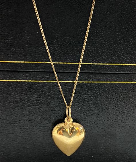 Vintage 14K Yellow Gold 3 D Puffed Heart 16 Chain Etsy