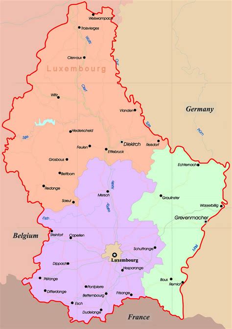 Detallado Mapa Administrativo De Luxemburgo Con Carreteras Y Ciudades