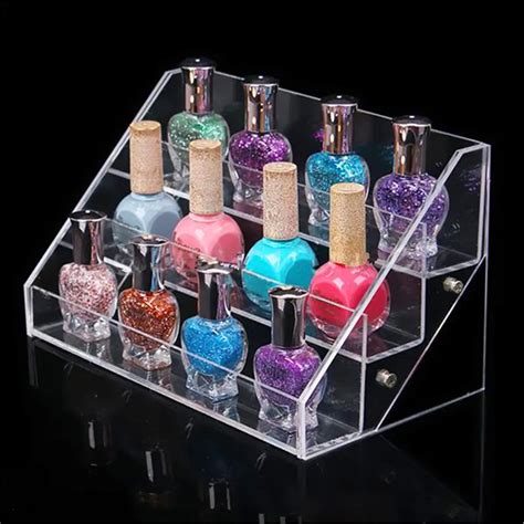 New 3 Tiers Clear Acrylic Nail Polish Varnish Display Shelf Stand