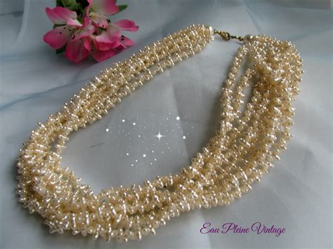 White Seed Bead Necklace Faux Pearls Multi Strands Vintage