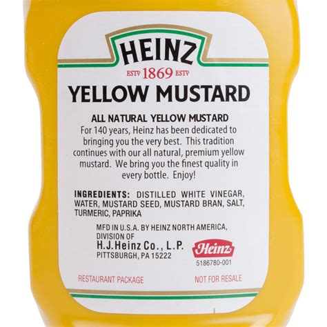 Heinz Yellow Mustard 13 Oz Upside Down Squeeze Bottle 16 Case