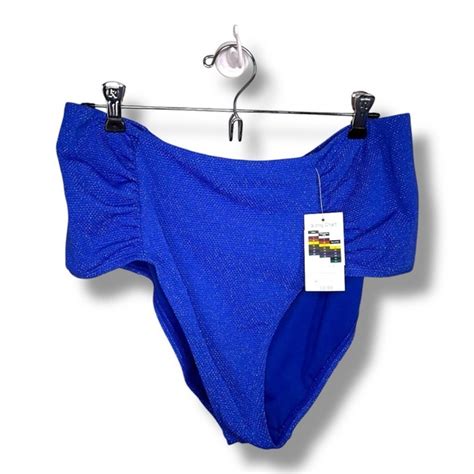 Time And Tru Swim New Xl Blue Glitter Swim Bottom Time And Tru High Waist Bikini Style Beach