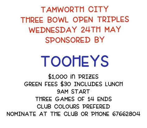 City Bowlo Three Bowl Open Triples Tamworth City Bowling Club 23 May