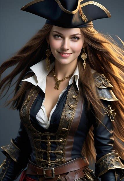 Premium Photo Portrait Of A Beautiful Steampunk Woman In A Pirate Costume