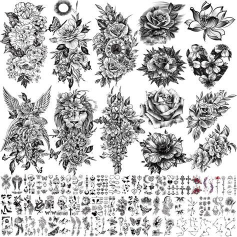 SOOVSY 70 Sheets Temporary Tattoos For Men Flower Tattoos Temporary