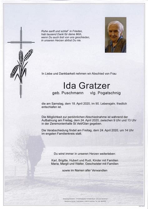 Parte F R Ida Gratzer Geb Puschmann Vlg Pogatschnig Pax Requiem