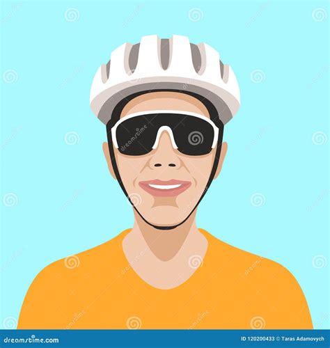 Bicyclist In Helmet Vector Illustration Flat Style Front Stock Vector