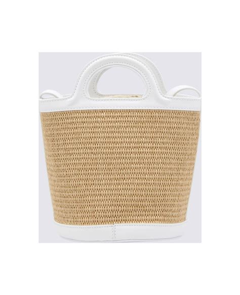 Marni White Leather And Beige Raffia Tropicalia Handle Bag Italist