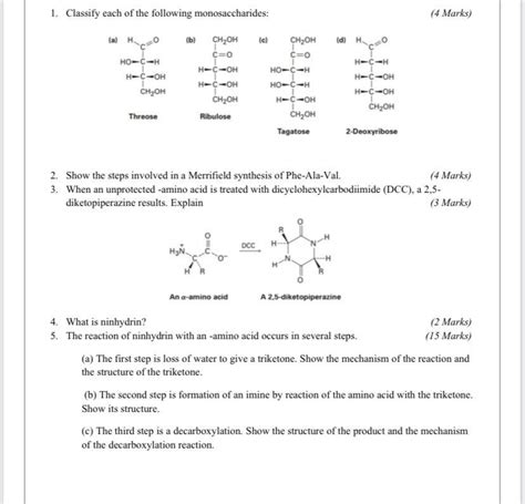 Solved 1 Classify Each Of The Following Monosaccharides 4