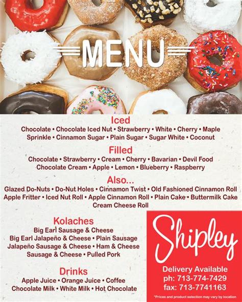 Shipley Do Nuts Menu In Abilene Texas Usa