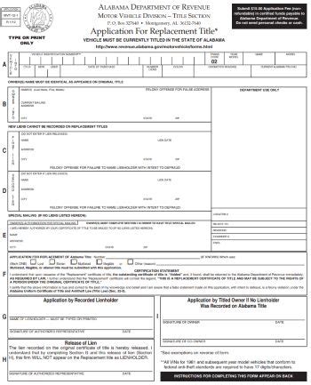 Fillable Form MVT 12 1 Alabama Duplicate Title Application PDFRun