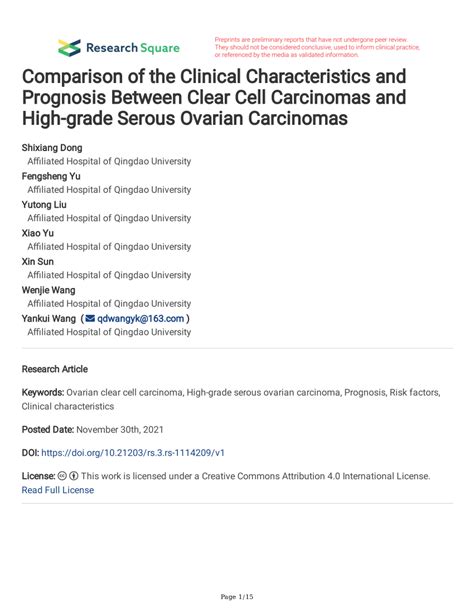 Pdf Comparison Of The Clinical Characteristics And Prognosis Between