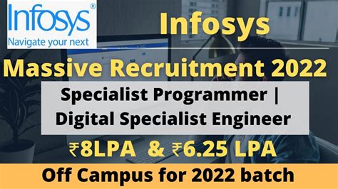 Infosys Recruitment 2022 Massive Off Campus Specialist Programmer Digital Specialist