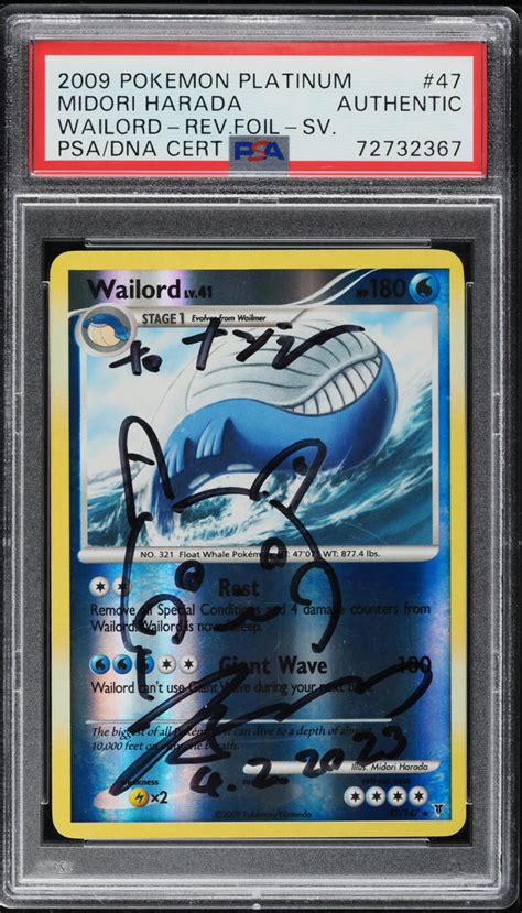 2009 Pokemon Platinum Supreme Victors Reverse Holo Wailord Auto 47 Ps Lowpopping